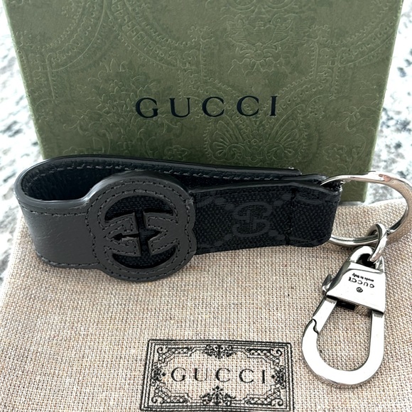 Gucci Black Leather Interlocking GG Monogram Keyring Keychain w/ Dust Bag & Box - Picture 7 of 11